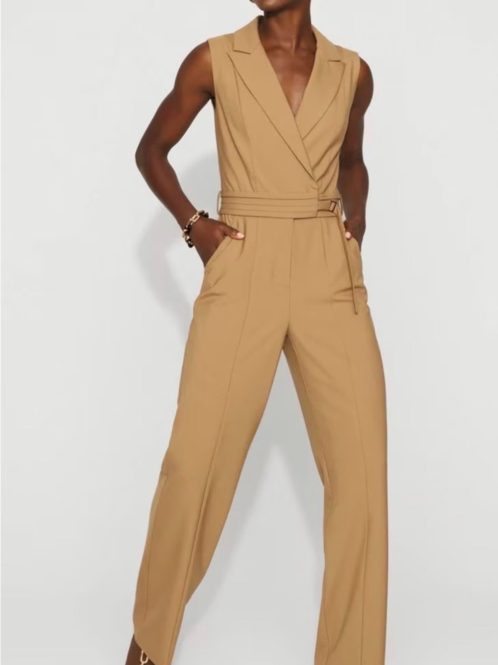 WHBM Tailored Blazer jumpsuit Belted in Camel size 12